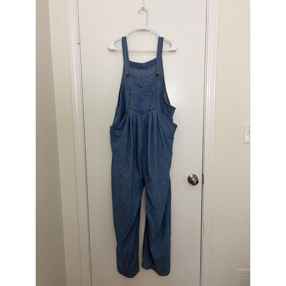 MakeMeChic Women's Maternity Denim Wide Leg Overalls
